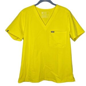 Figs Catarina one pocket scrub top Vneck Short sleeve Womens size medium yellow